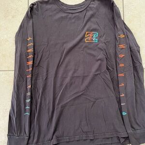 Billabong Gray Long Sleeve Tee with Multicolor Sleeve Design